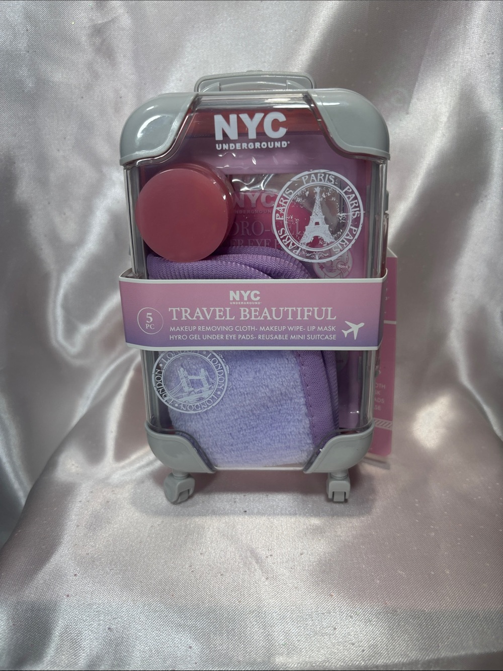 Underground NYC Travel Beautiful Mini Suitcase Kit - Lavender & Pink